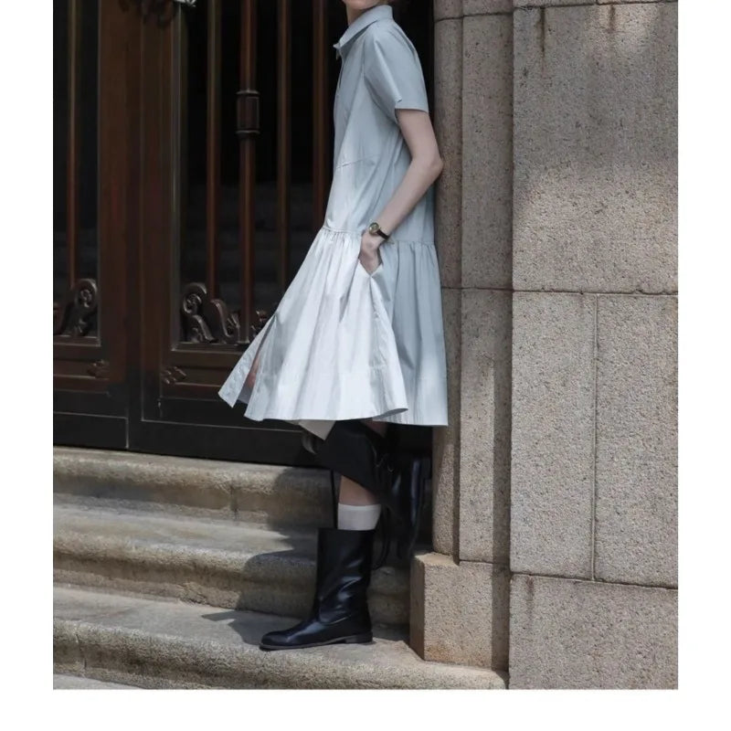 Elegant Preppy Dress, Summer Slim-Fit Shirt Dress
