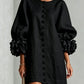 Vireous Women's Linen Mini Dress with Flower Buttons