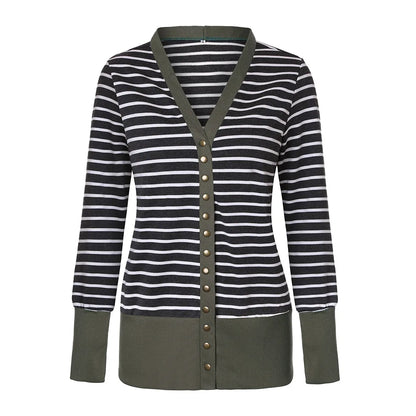 Vibrant Stripe Women's Cardigan Coat, Single Breasted Long Sleeves