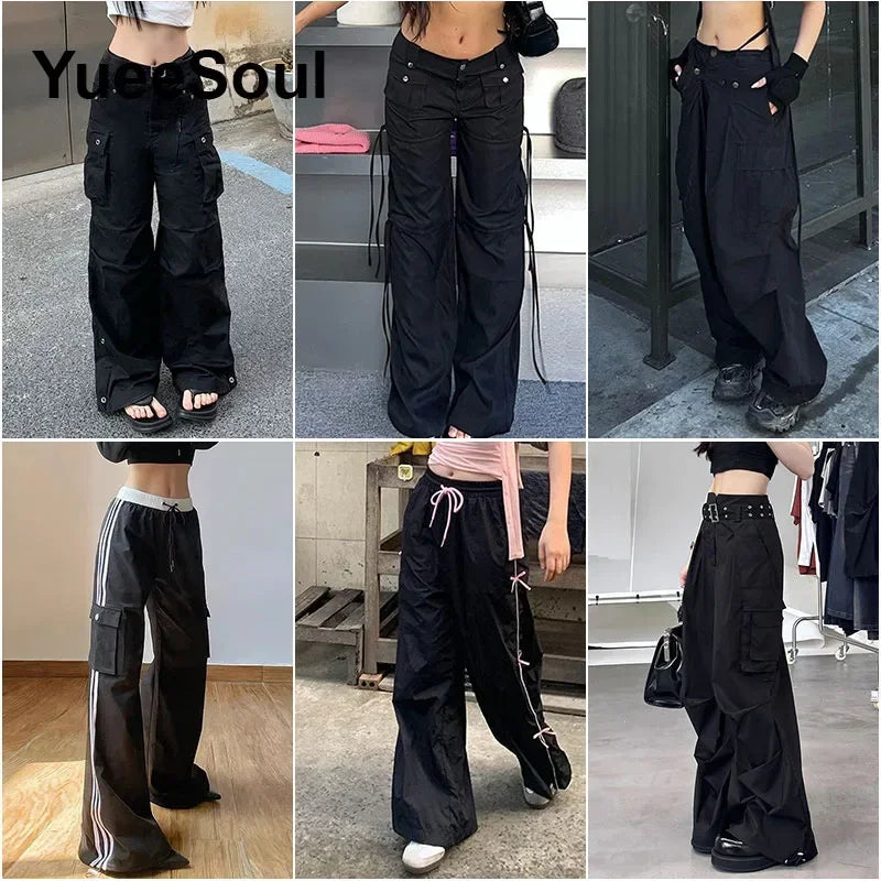 Goth Women's Flared Pants with Black Lace, Embroidery, Multi Designs
