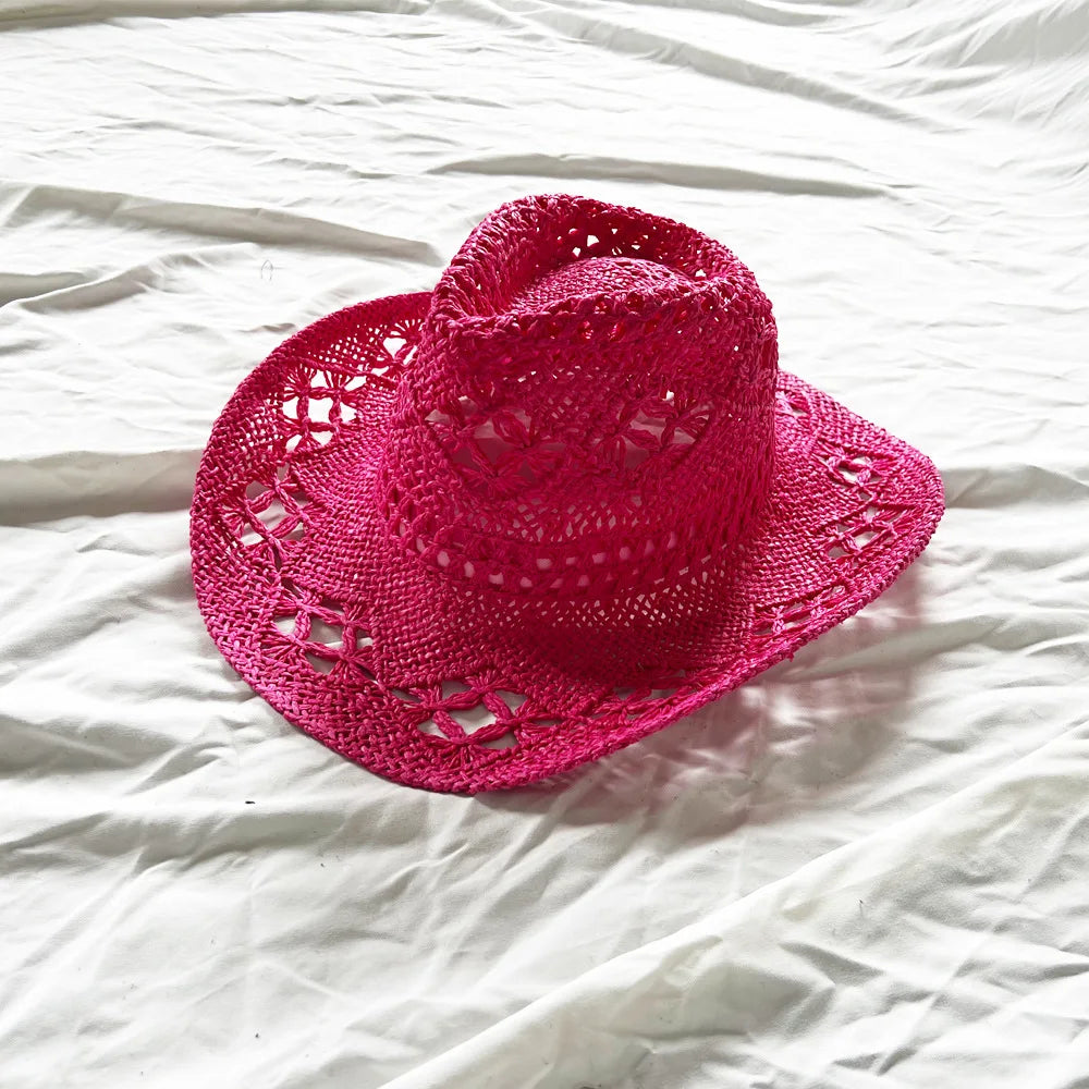 Women's Openwork Woven Cowboy Hat, Multicolours