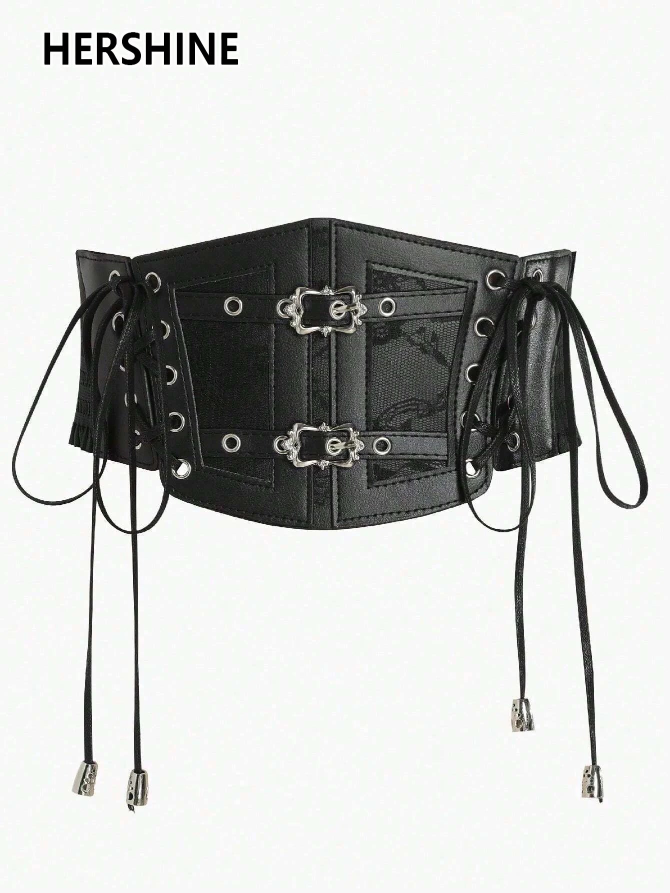 Hershine AltGoth Elastic Wide Waist Belt with Embossing