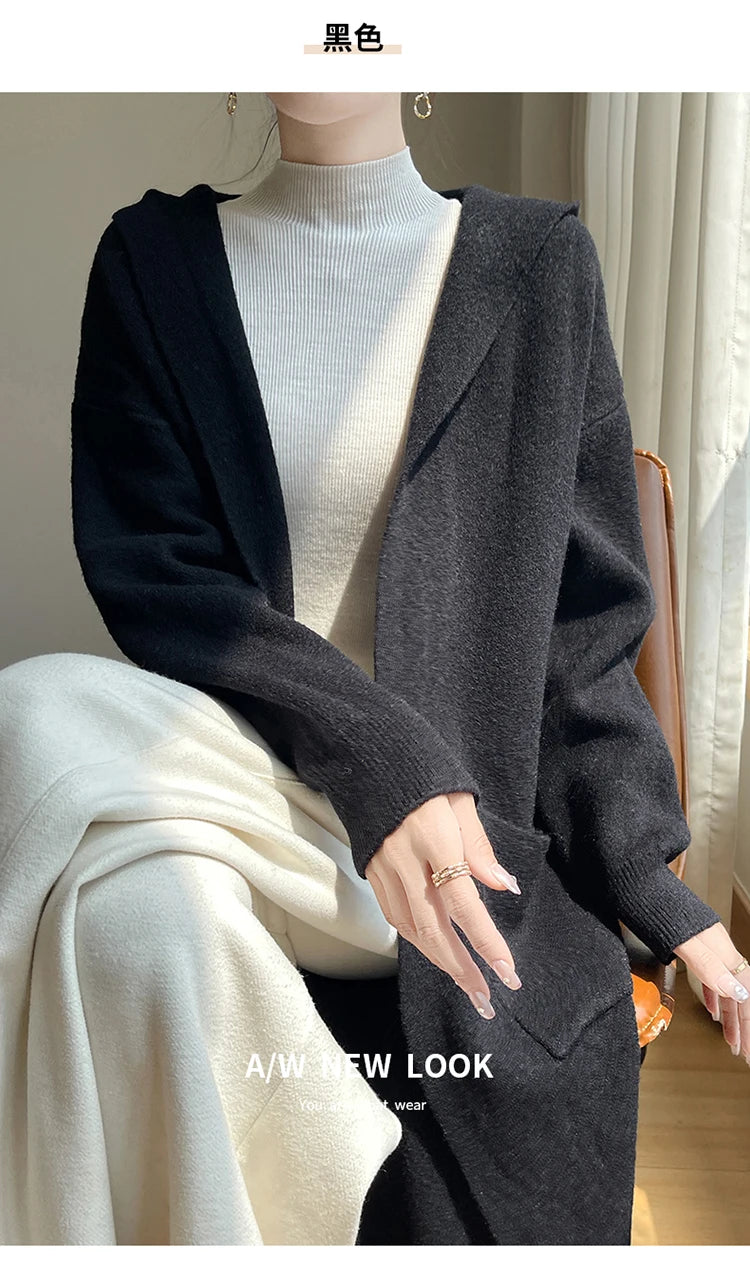 Vireous Lazy-Style Thickened Wool Knit Long Cardigan Coat
