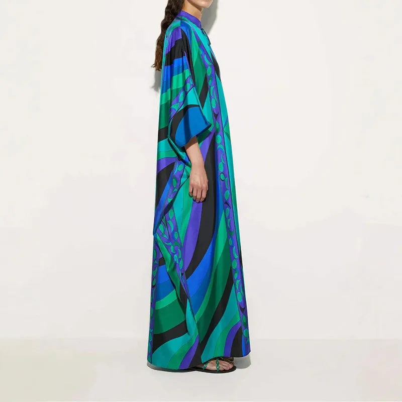Colourful Abstract Print Kaftan Dress, Party Dress