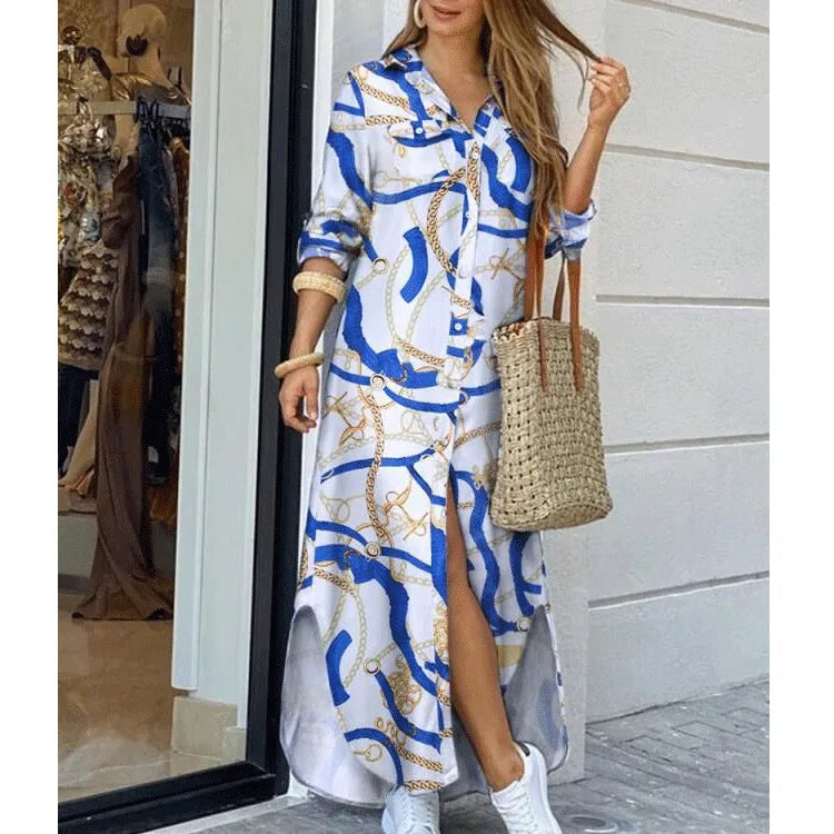 Women's Shirt-Style Button Denim Long Casual Dress, Plus Sizes