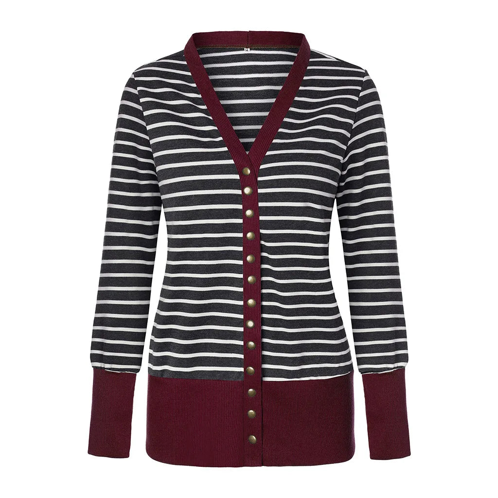 Vibrant Stripe Women's Cardigan Coat, Single Breasted Long Sleeves