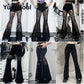 Goth Women's Flared Pants with Black Lace, Embroidery, Multi Designs