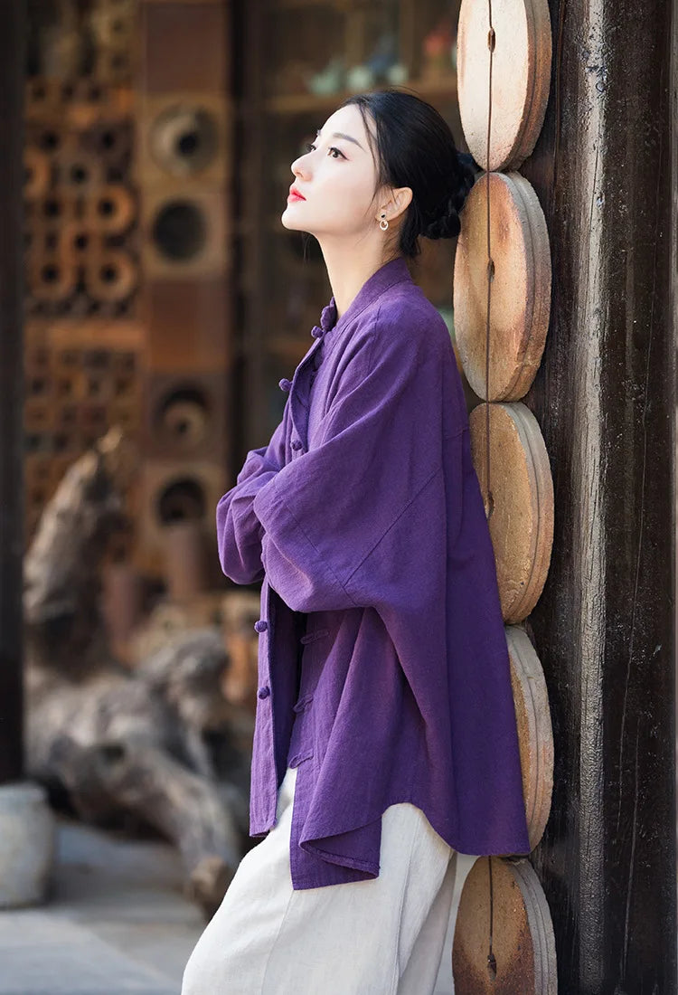 Fashion Cotton Linen Women's Stand Collar Jacket, Multi Colours