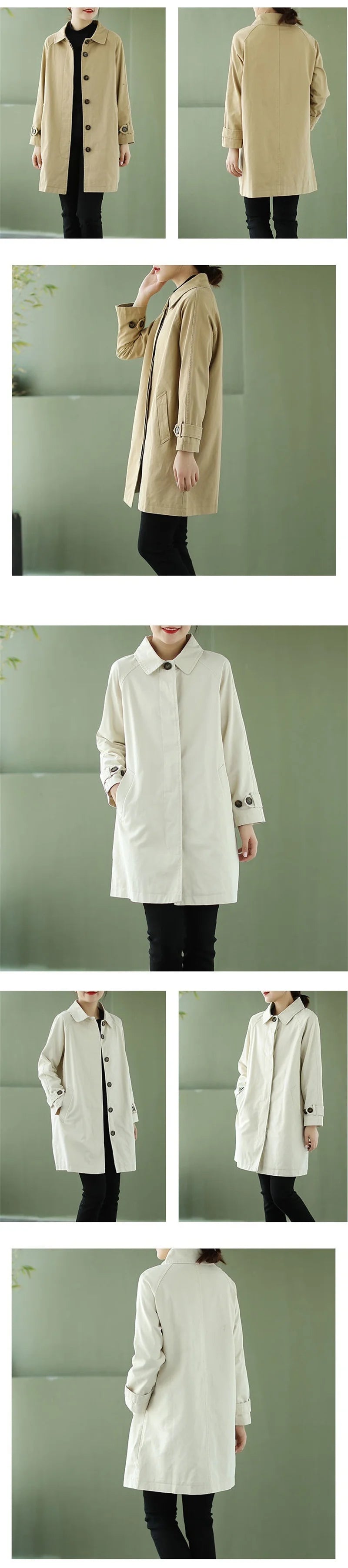 Classic Minimalist Women's Trench Coat Windbreaker, Multi Colours