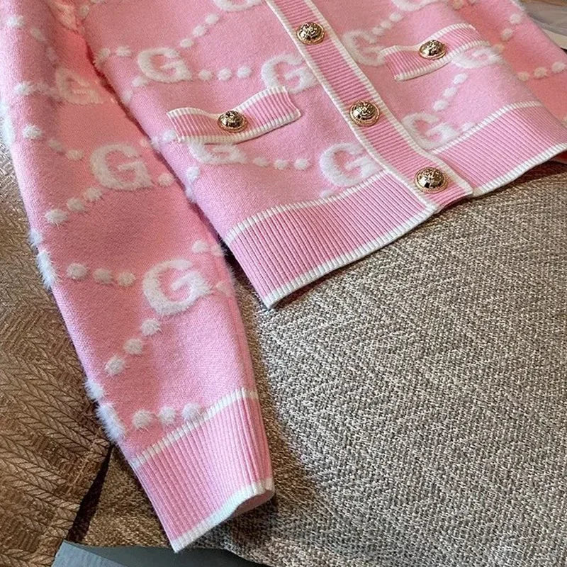 Pink Monogram Patchwork Women's Cardigan