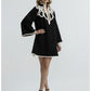 Avant Garde Black and White Contrast Bell-Sleeve Loose Fit Mini Dress