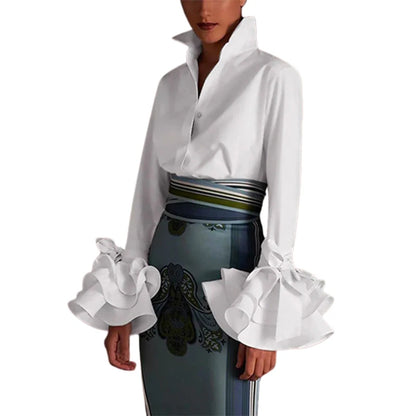 Vireous Women's Elegant Flared-Sleeves Falbala Blouse