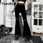 Goth Women's Flared Pants with Black Lace, Embroidery, Multi Designs