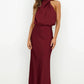 Vireous Summer Silk Satin Sleeveless Long Dress, Draped Bodice