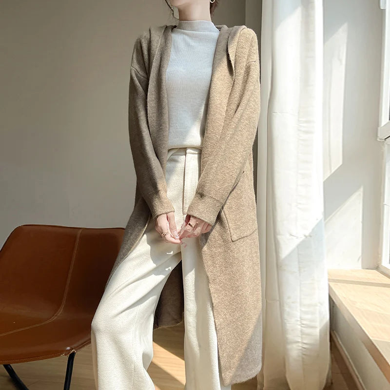 Vireous Lazy-Style Thickened Wool Knit Long Cardigan Coat