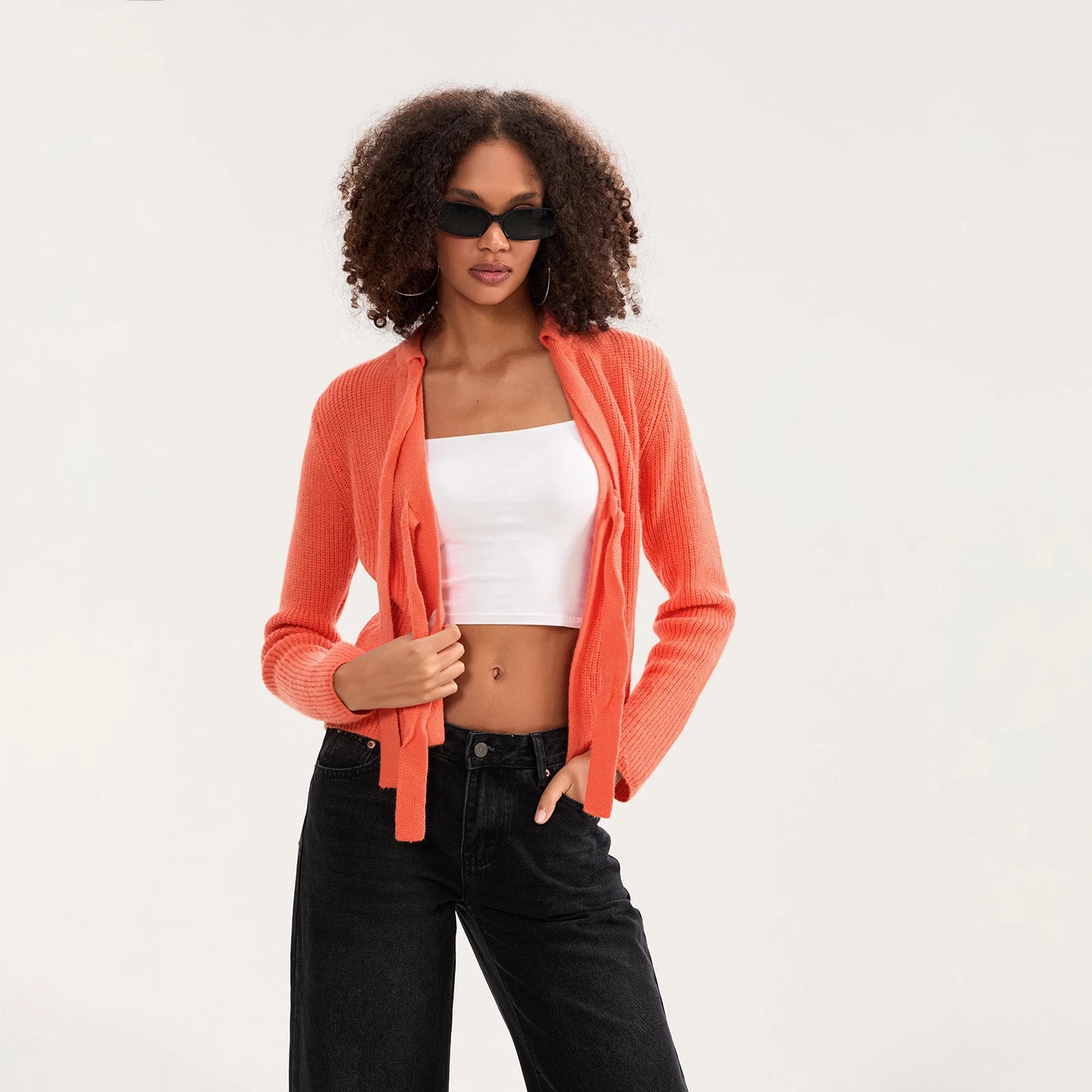 Bow Tied Front Knitted Women's Cardigan, Multi Colours