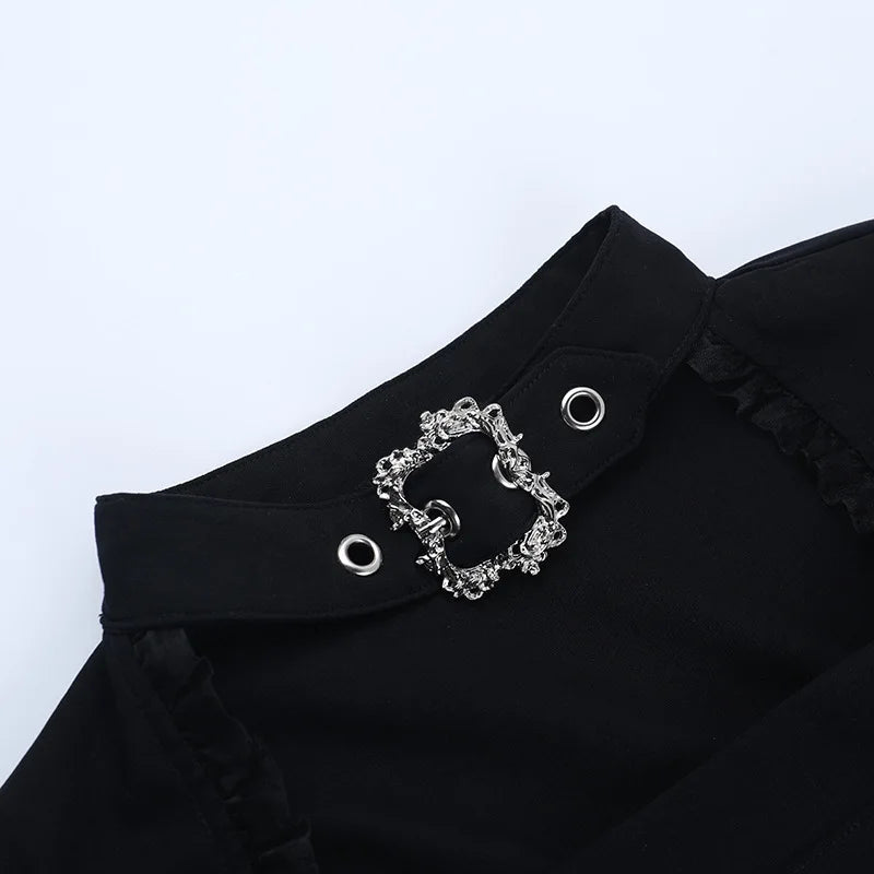 Dark Cross Alt-Goth Form-Fitting Bandage Jacket with Buckle Collar
