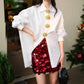 Gold Feature Buttons, Loose Casual Cotton Women's Elegant Shirt