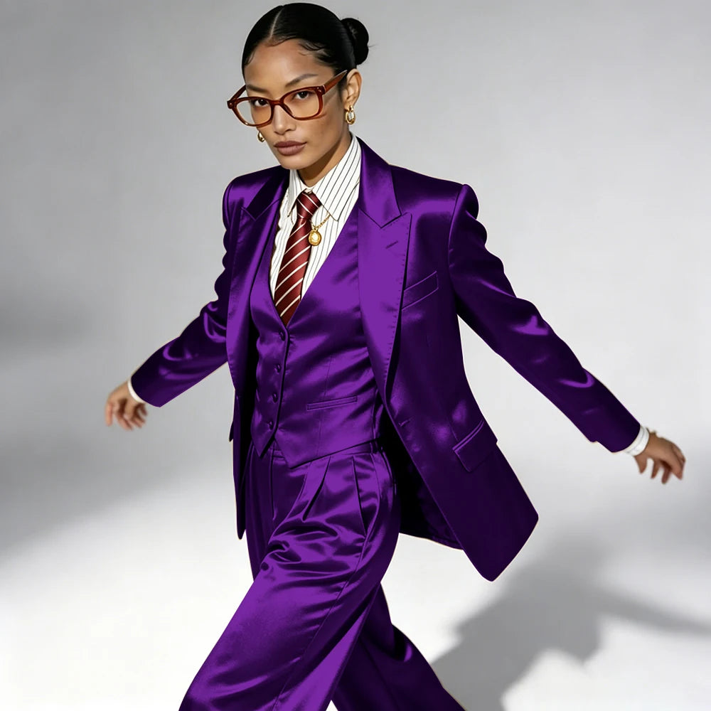 Professional Performance Wear Women's Tuxedo, Gold Satin Three-Piece Suit, Night Wear