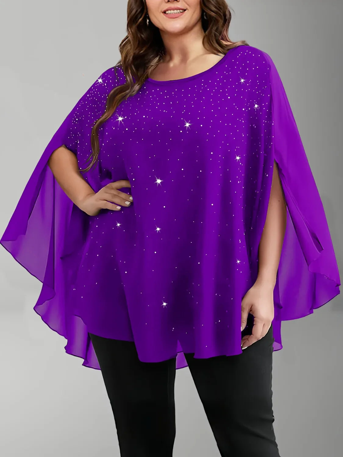 Women's Lightweight Sparkling Split-Sleeve Over-Size Blouse, Plus Sizes