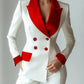 Women's Patchwork-Tailored Contrast Colour Blazer, Notched Collar Fashion Jacket
