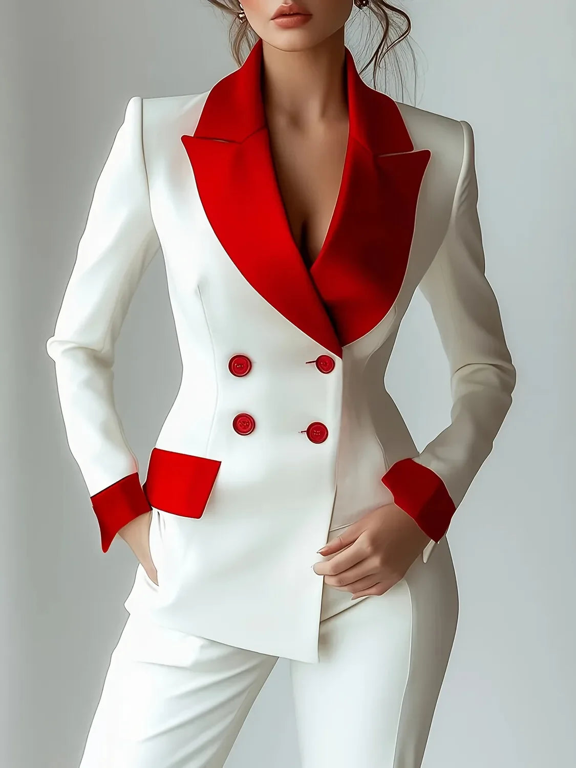 Women's Patchwork-Tailored Contrast Colour Blazer, Notched Collar Fashion Jacket