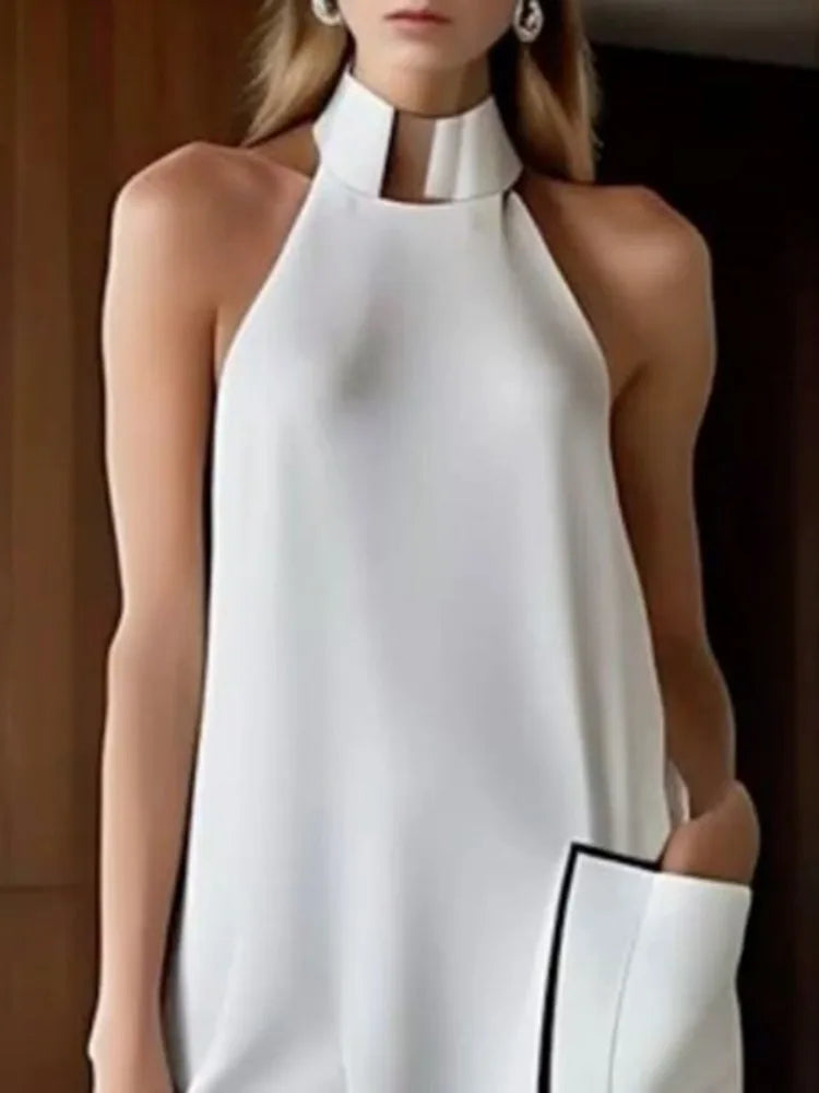 Vireous Elegant Party Dress, Sleeveless Asymmetrical Midi Evening Dress