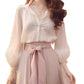 Elegant Retro French Women's Lace-Up Chiffon Two-Piece Outfit