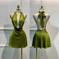 Vireous Satin Party Mini Dress, Open Back Summer Evening Wear