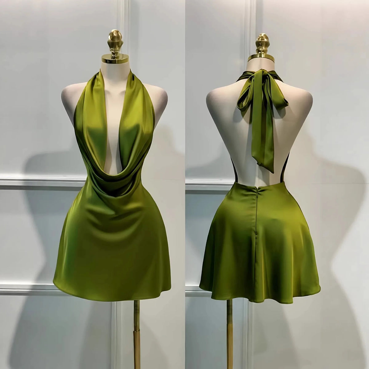 Vireous Satin Party Mini Dress, Open Back Summer Evening Wear
