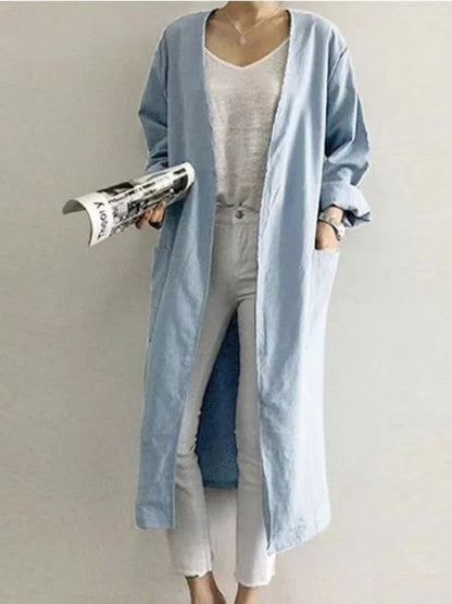 Women's Cotton Linen Trench Coat, Classic Robe
