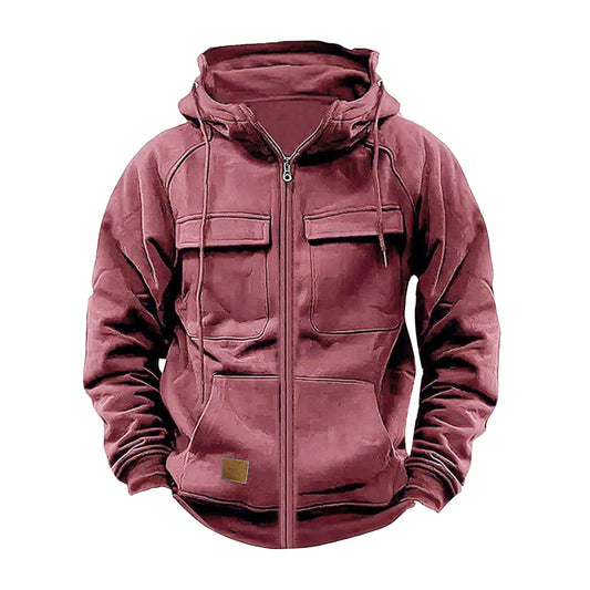 Men's Thickened Solid Hoodie, Mullti Pockets