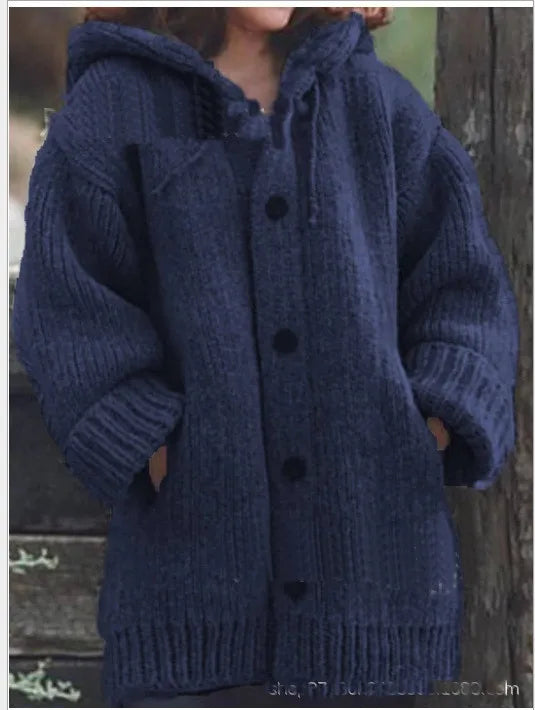 Women's Thick-Knit Hooded Cardigan Wrap Coat, Plus Sizes