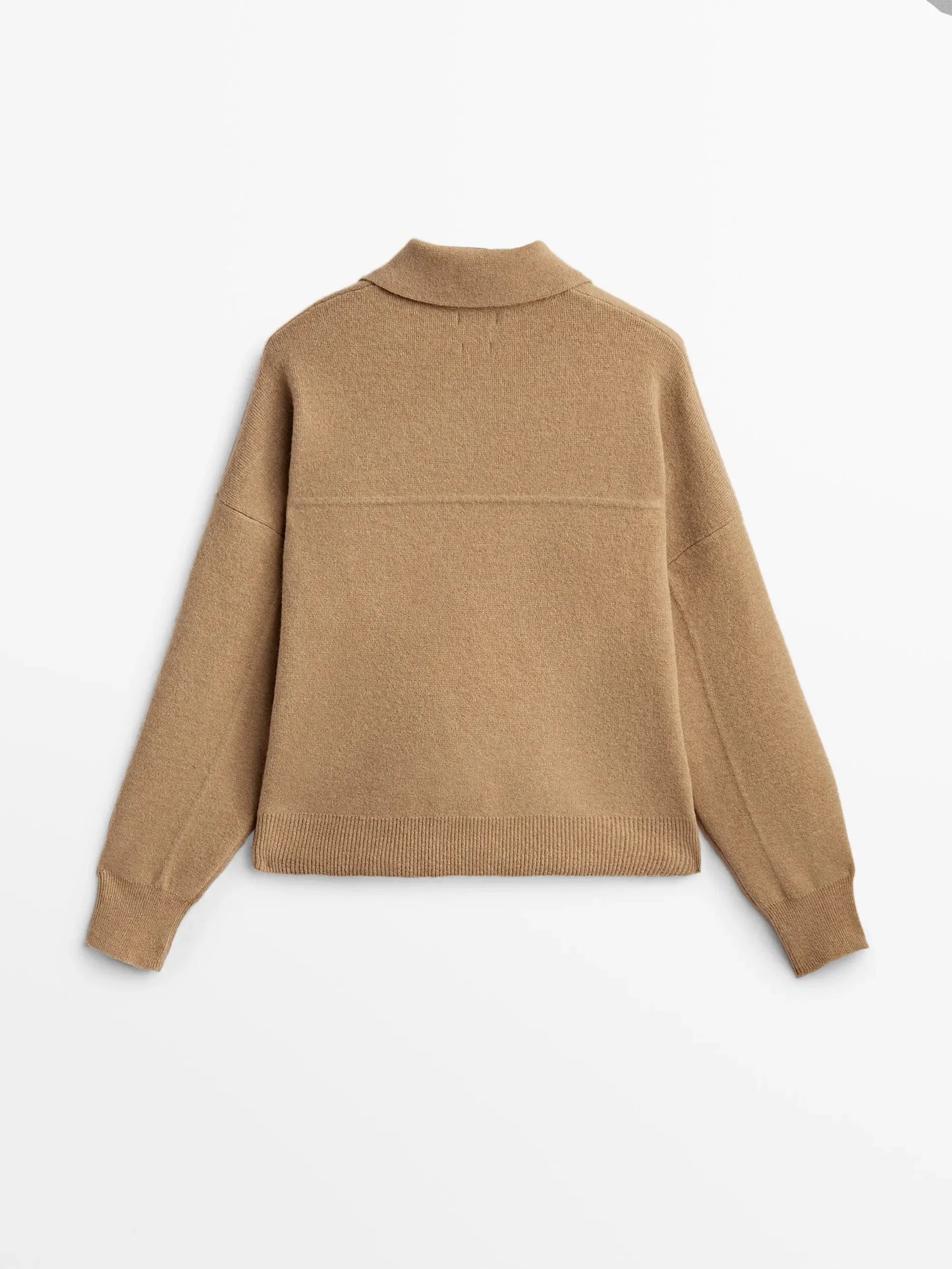 Women's Woollen Pilot Jacket, Knitted Camel Cardigan, Catwalk Collection