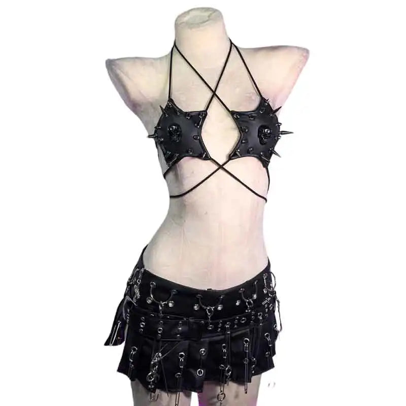 Gothic Crop Top with Spikes, Punk Rave Festival Bra, Multi Designs