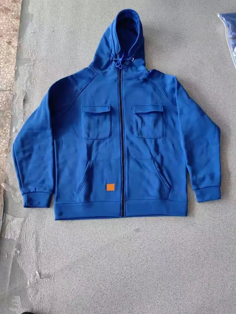 Men's Thickened Solid Hoodie, Mullti Pockets