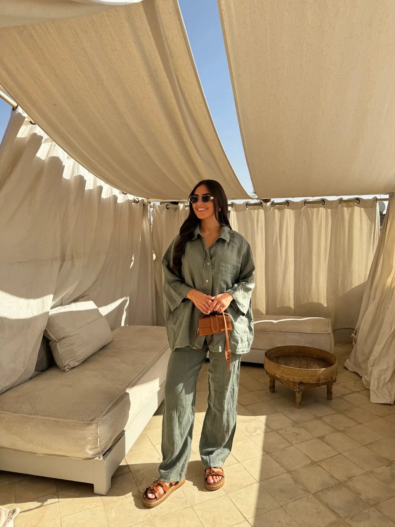 Simple Cotton Linen Women's Summer Pants Suit, Multi Colours