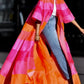 Vireous Pink Orange Big Bold Elegant Cape Coat, Catwalk Collection
