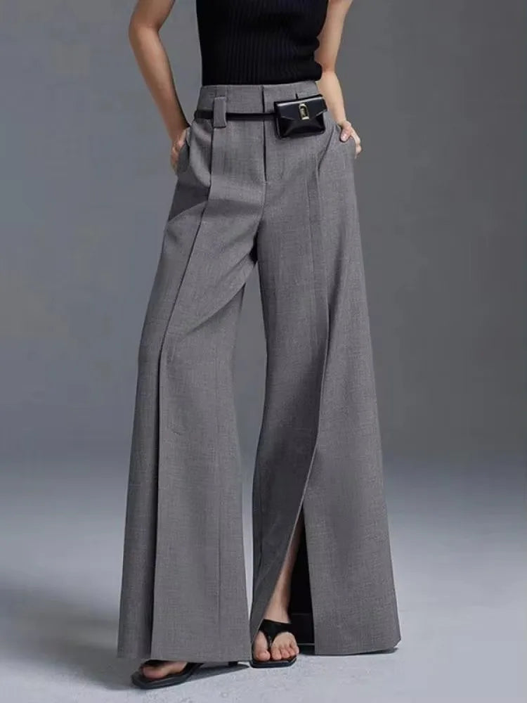 Women's Very Wide Leg Urban Pleated Split-Front Trousers