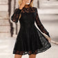 Dark Cross Black Lace Long-Sleeve Mini Dress, Flared Fit Elegant Party Dress