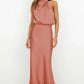 Vireous Summer Silk Satin Sleeveless Long Dress, Draped Bodice