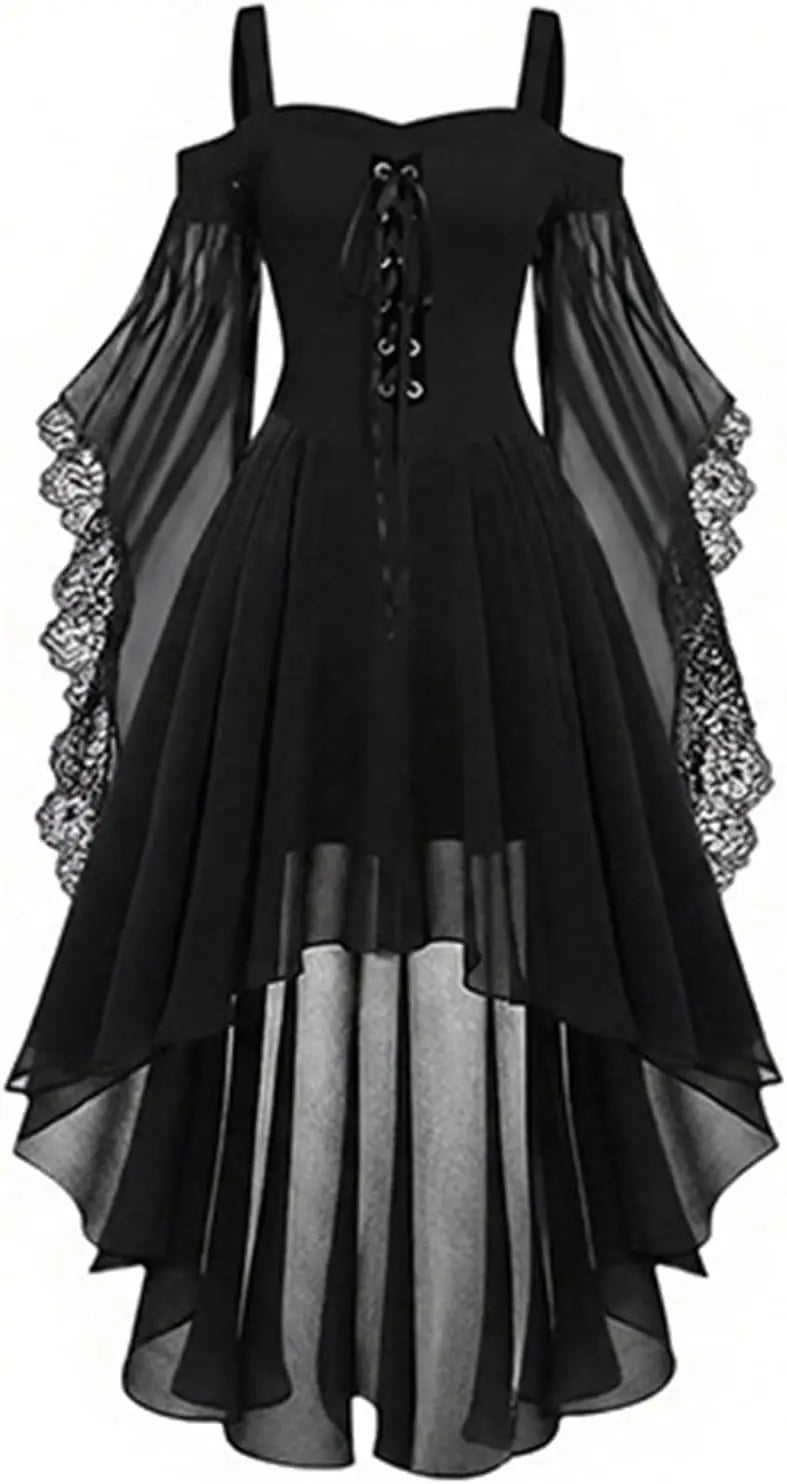 Dark Cross Witch Dress, Halloween Goth Mesh Sleeves Costume Dress, Plus Sizes
