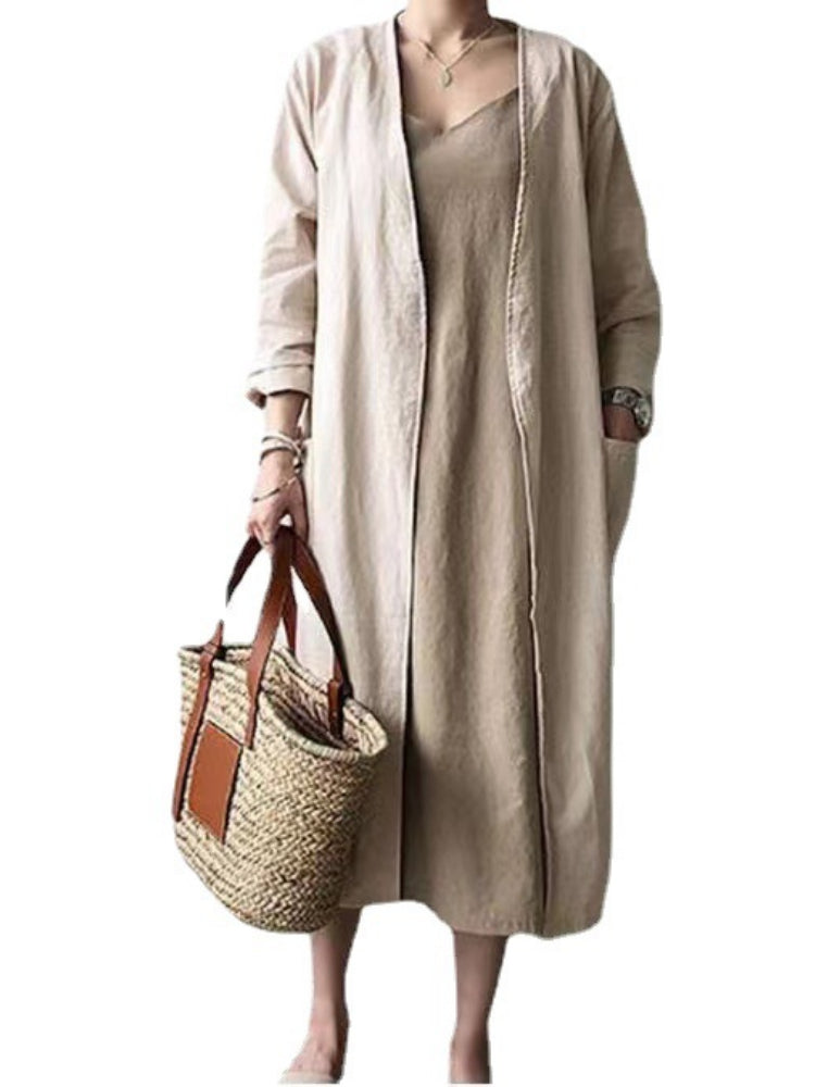 Women's Cotton Linen Trench Coat, Classic Robe