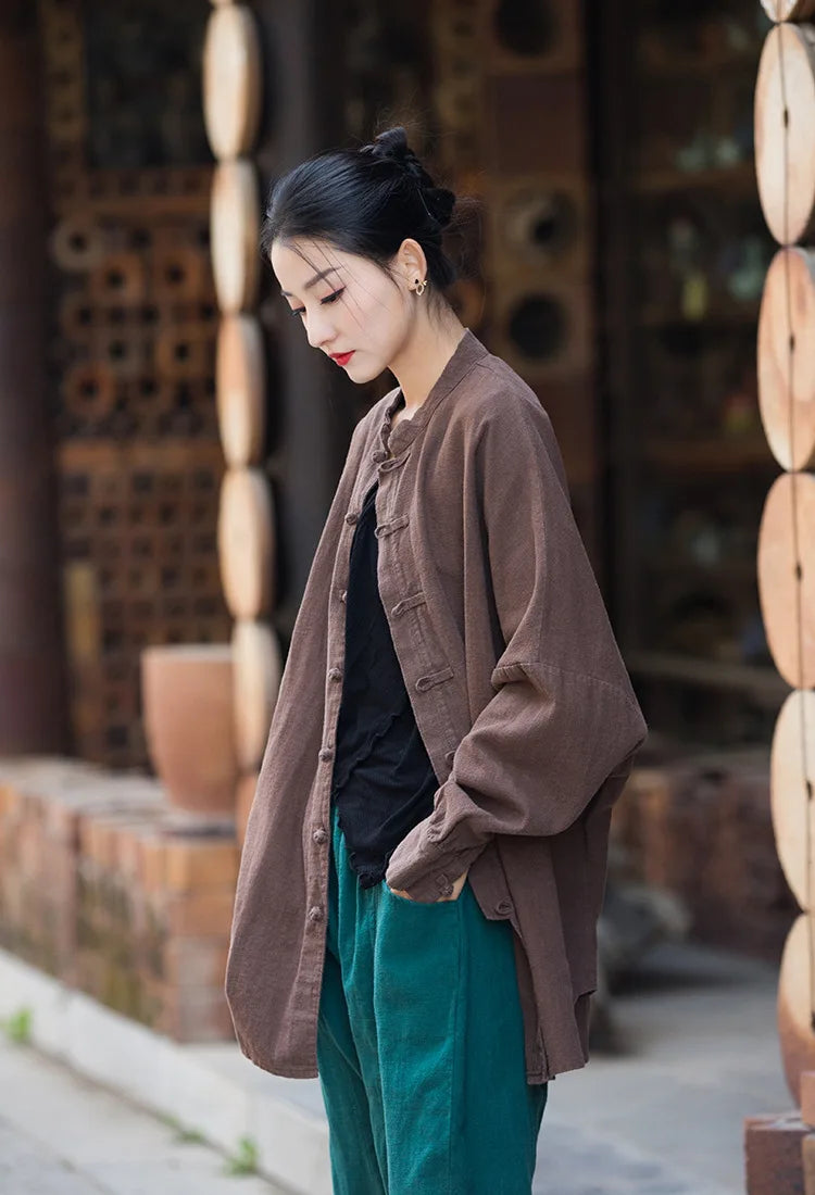 Fashion Cotton Linen Women's Stand Collar Jacket, Multi Colours