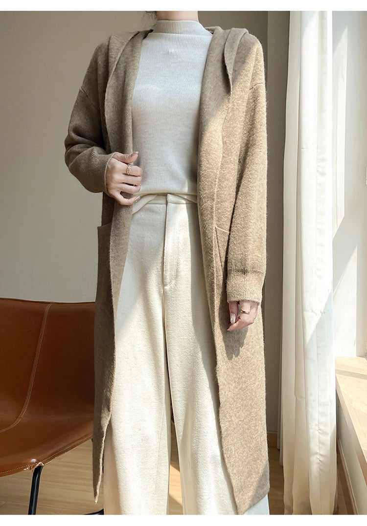Vireous Lazy-Style Thickened Wool Knit Long Cardigan Coat
