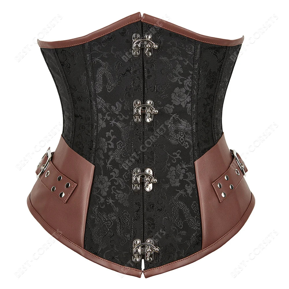 Women's Steampunk Faux-Leather Underbust Corset in Brown