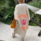 'Love and Peace' Design Women's Long Knitted Cardigan, Sweater Coat