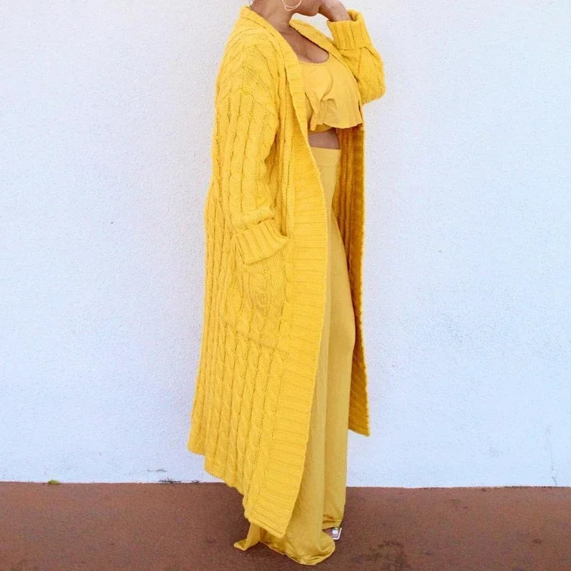 Vireous Very Long Cardigan, Women's Cable Knit Jacket, Multicolours