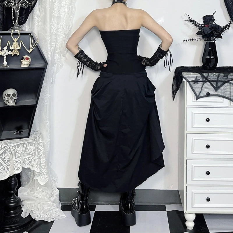 Dark Cross Alt-Grunge High Waist Simple Skirt with Hook-Up Feature
