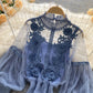 Lace See-Through Puff-Sleeve Vintage Fashion Blouse
